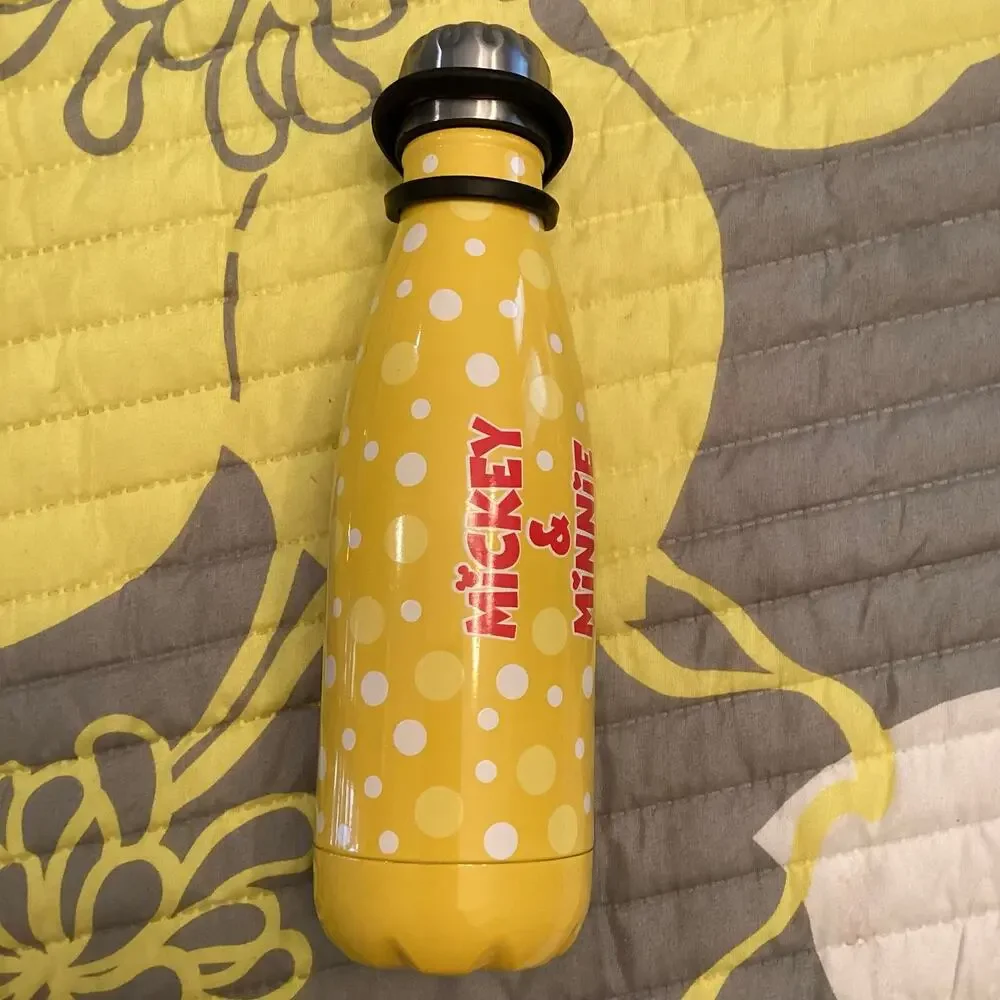 NWOT Disney Parks Mickey and Minnie Mouse Yellow Stainless Steel Water Bottle